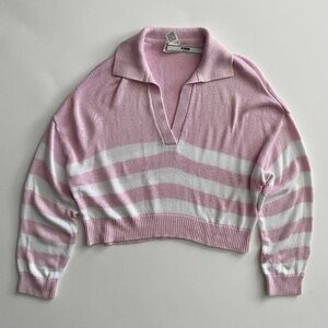 PINK Victoria's Secret Sweater Nwt Knit Collared White & Pink Cropped Large L